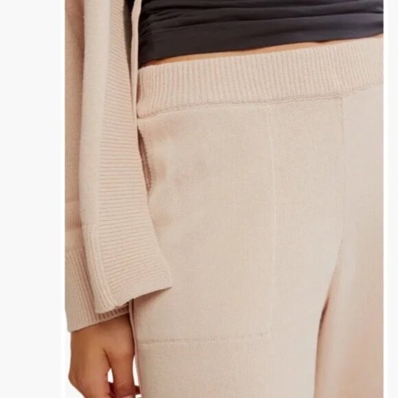 Free People Beach Solar Beige Tan tie front cardigan sweater Pants set New - Picture 3 of 9
